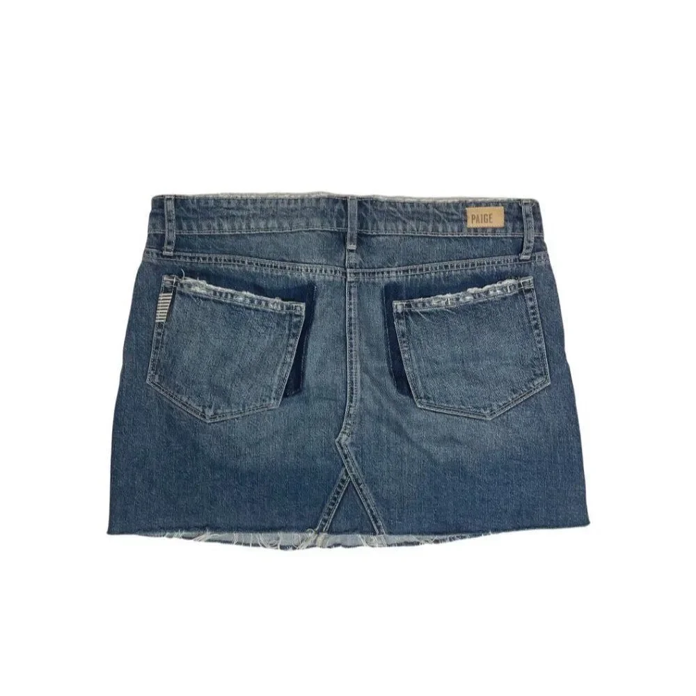 Paige Alethea Vale Denim Mini Skirt Blue Raw Hem Size 27 - Picture 3 of 14